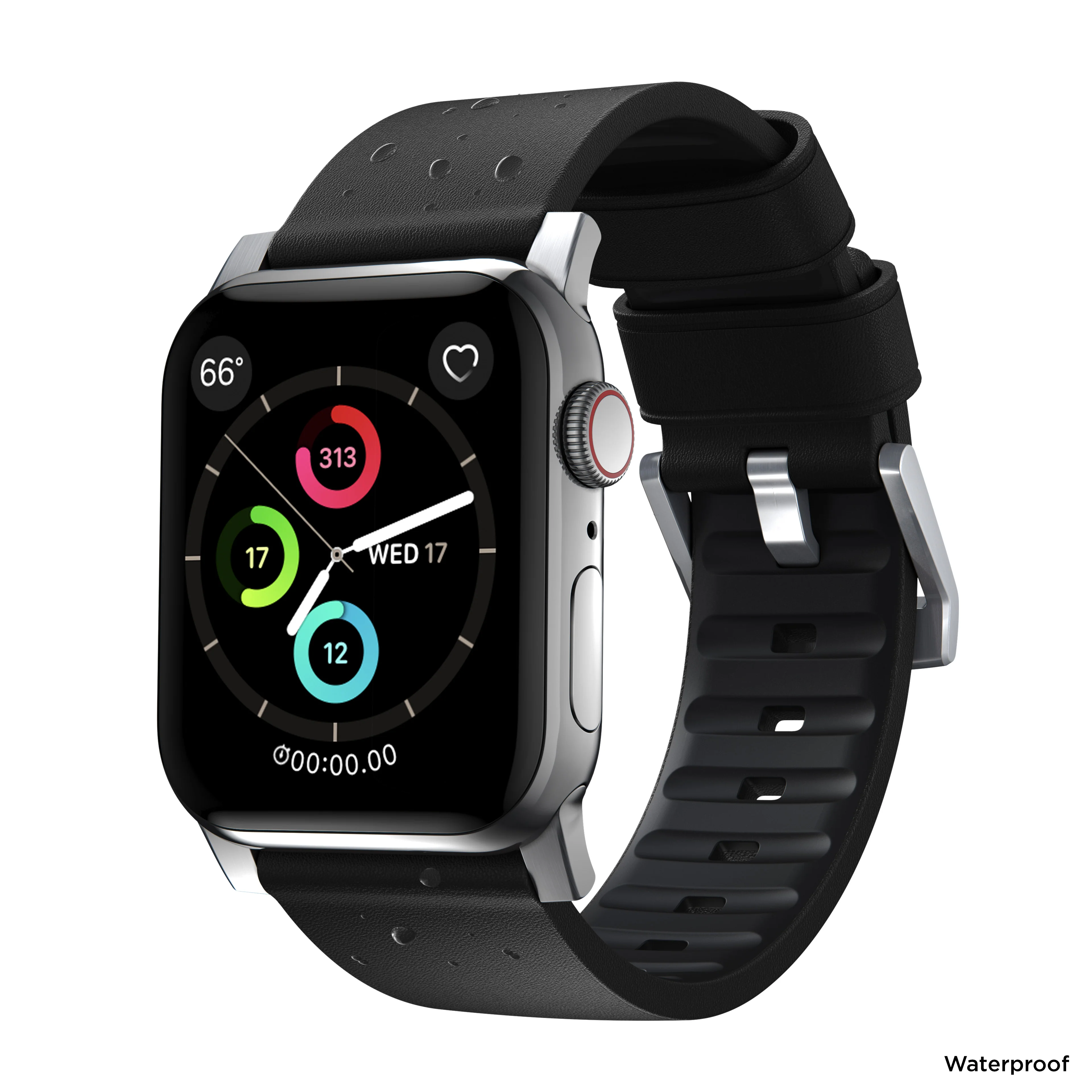 Nomad Active Pro leather band pro black / silver hardware (45-49mm) - Image 4