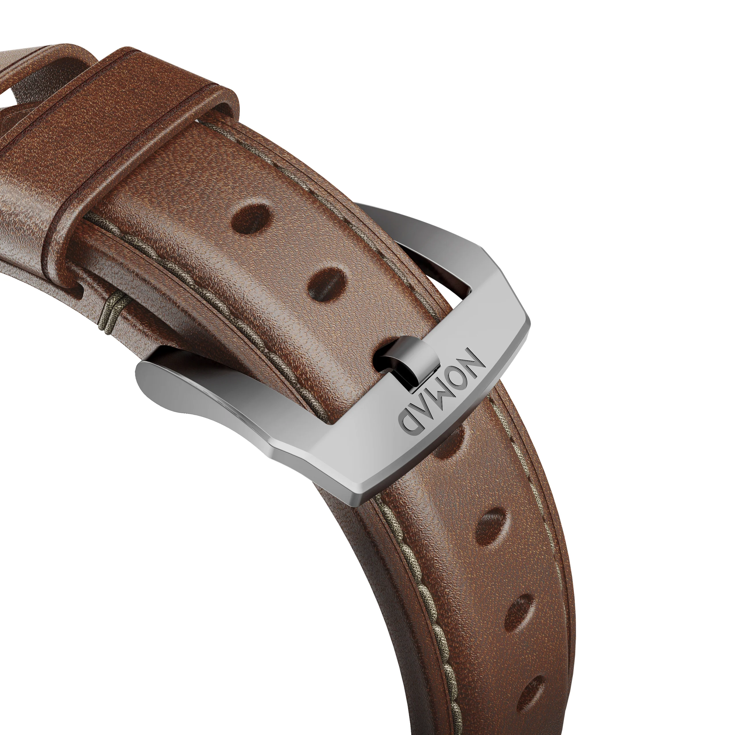 Nomad Traditional leather band brown / silver hardware (45-49mm) - Image 5